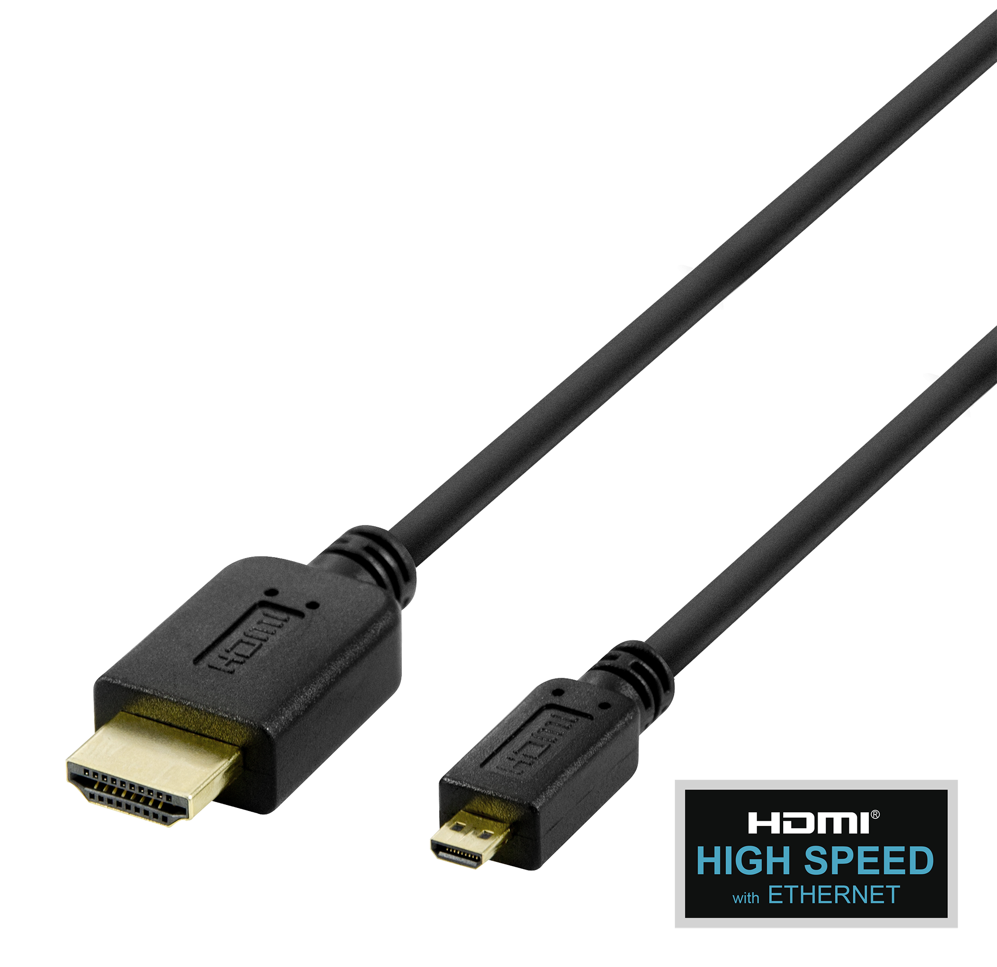 DELTACO HDMI A - D Mikro kabelis, HDMI High Speed ar Ethernet, 2m, sva
