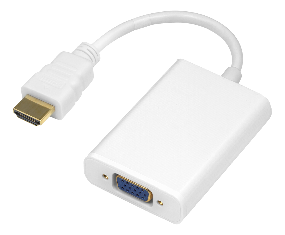 DELTACO HDMI līdz VGA-adapteris, 19-pin ha - 15-pin+3,5mm, 0,2m, vit