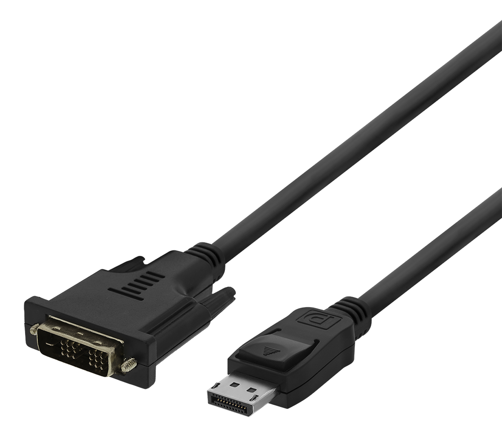 DELTACO DisplayPort līdz DVI monitorkabel, 20-pin ha - ha 1m, svart