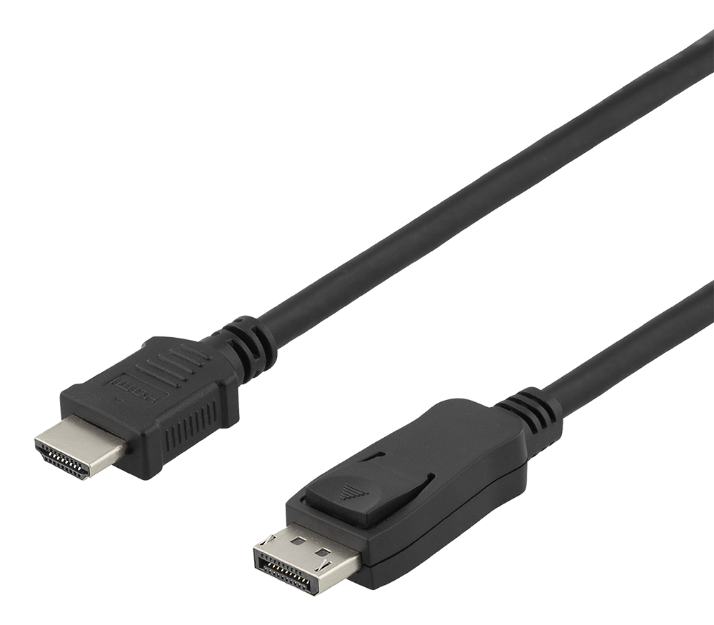 DELTACO DisplayPort līdz HDMI kabelis, 4k@30Hz, 2m, svart