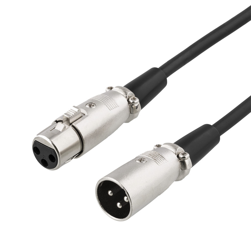DELTACO XLR audio cable, 3-pin male - 3-pin female, 26 AWG, 2m, black