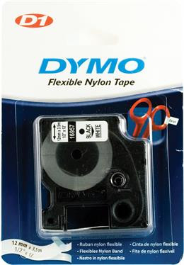 DYMO D1 marķēšanas lente flex nylon 12mm, melna uz balta, 3,5 m roll