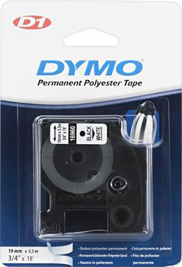 DYMO D1 marķieru lente Polimērs 19mm, melns uz balta, 5,5 m veltnis