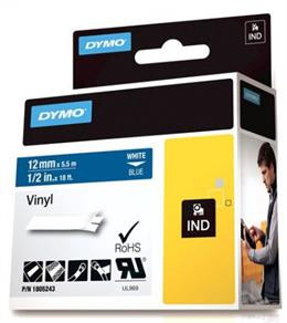 DYMO Rhino Professional, 12mm, ievērojama vinila lente, balta teksta zila lente,