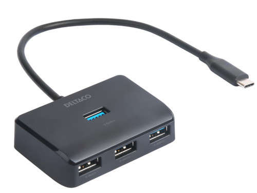 USB-C centrmezgls, 5 Gbps, 4x USB-A, melns