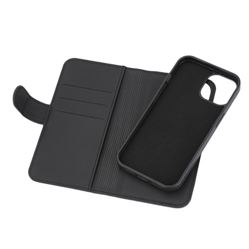 Wallet case 2-in-1 DELTACO for iPhone 15, removable magnetic cover, black / 1902468
