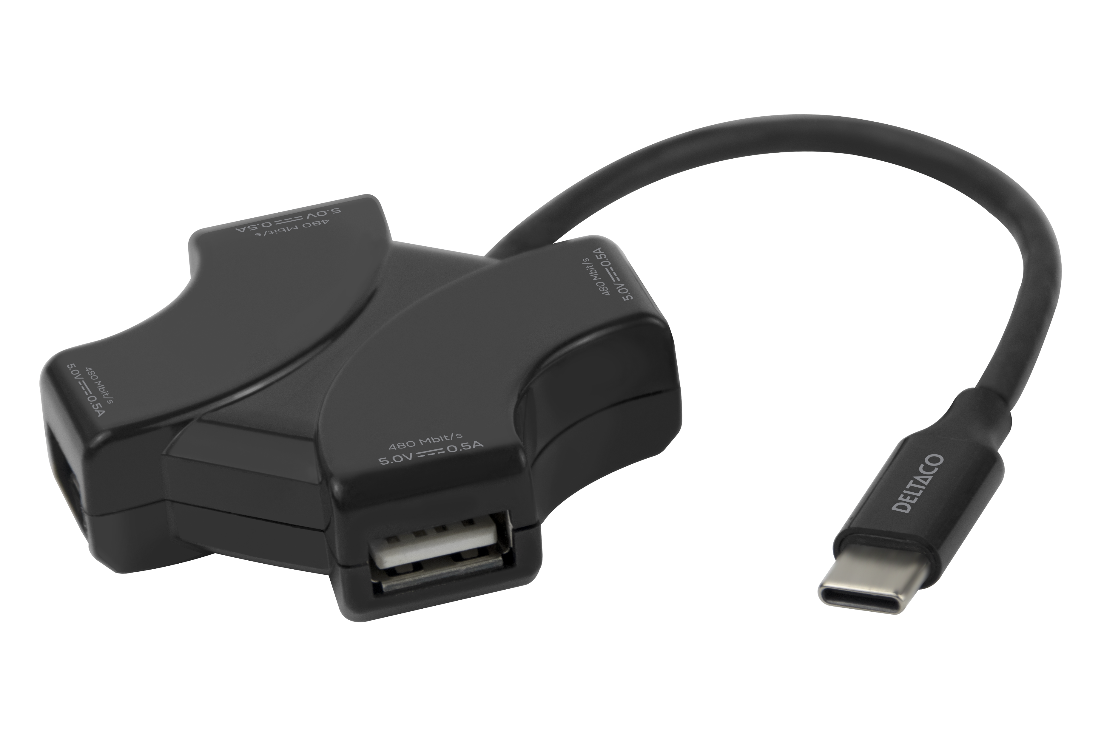 USB-C centrmezgls, 4x USB-A 480 Mbps, melns