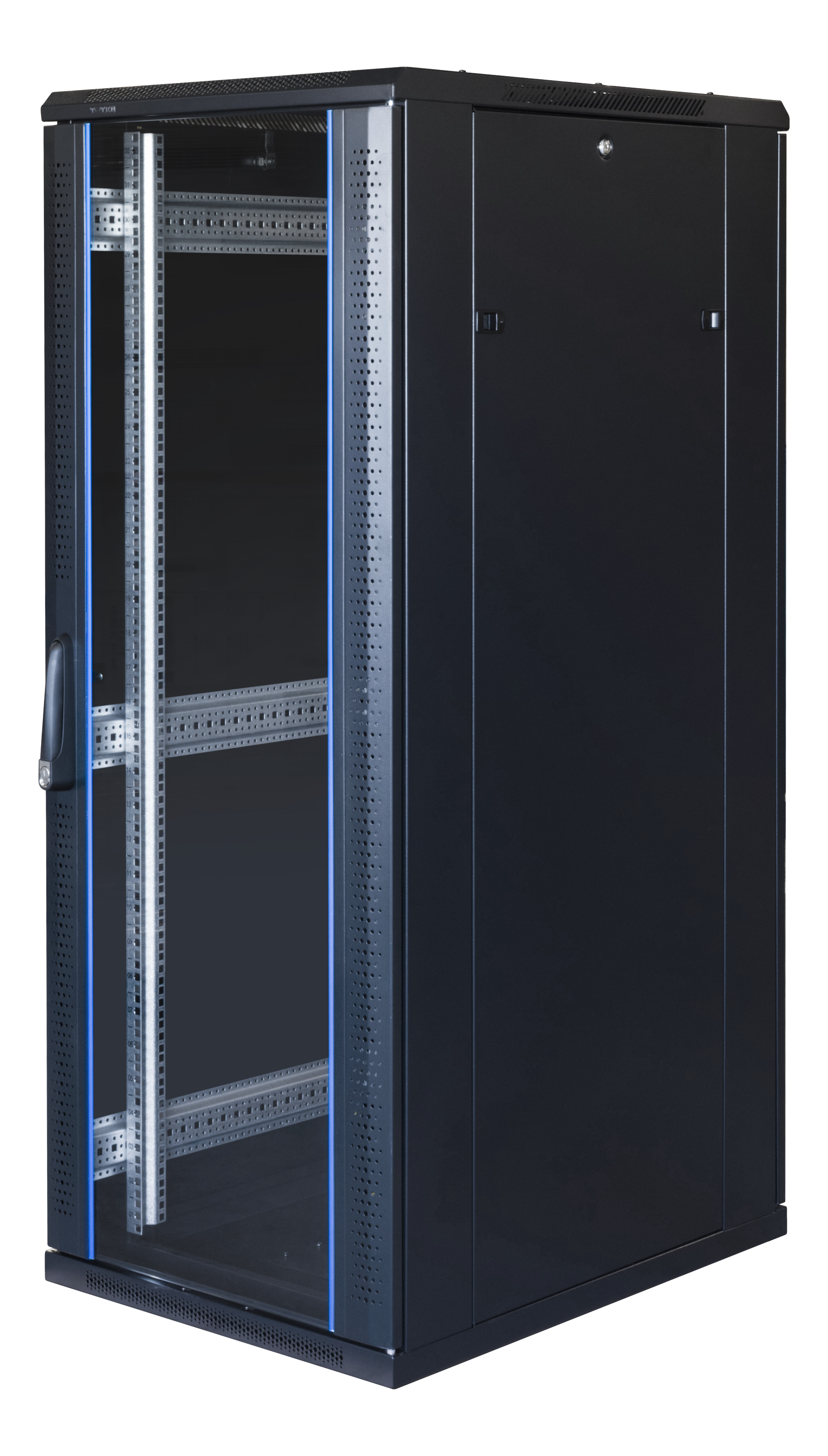 19" cabinet TOTEN, System G, 32U, 600x800, glass front, perforated rear door, 800kg load, black / G6.6832.9801 / 19-G6832GP