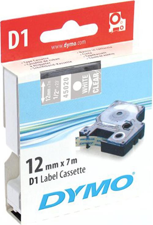 Tape DYMO D1 12mm x 7m, vinyl, white on transparent / S0720600 45020