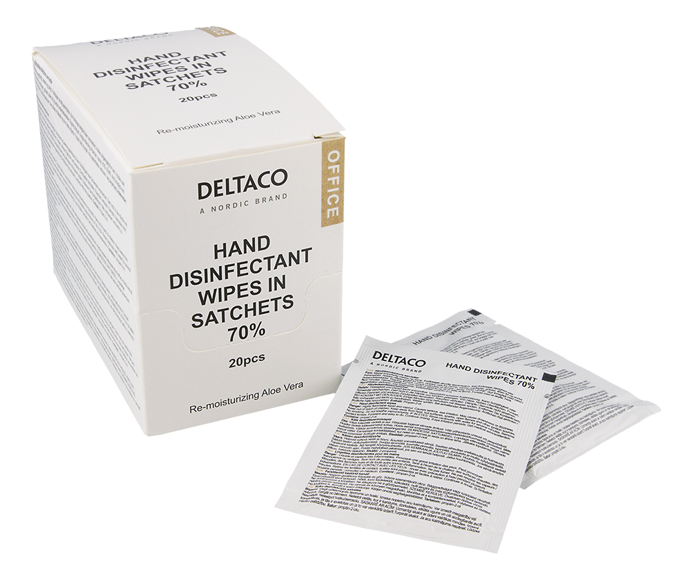 DELTACO Office Roku dezinfekcijas salvetes paciņās, 20gab