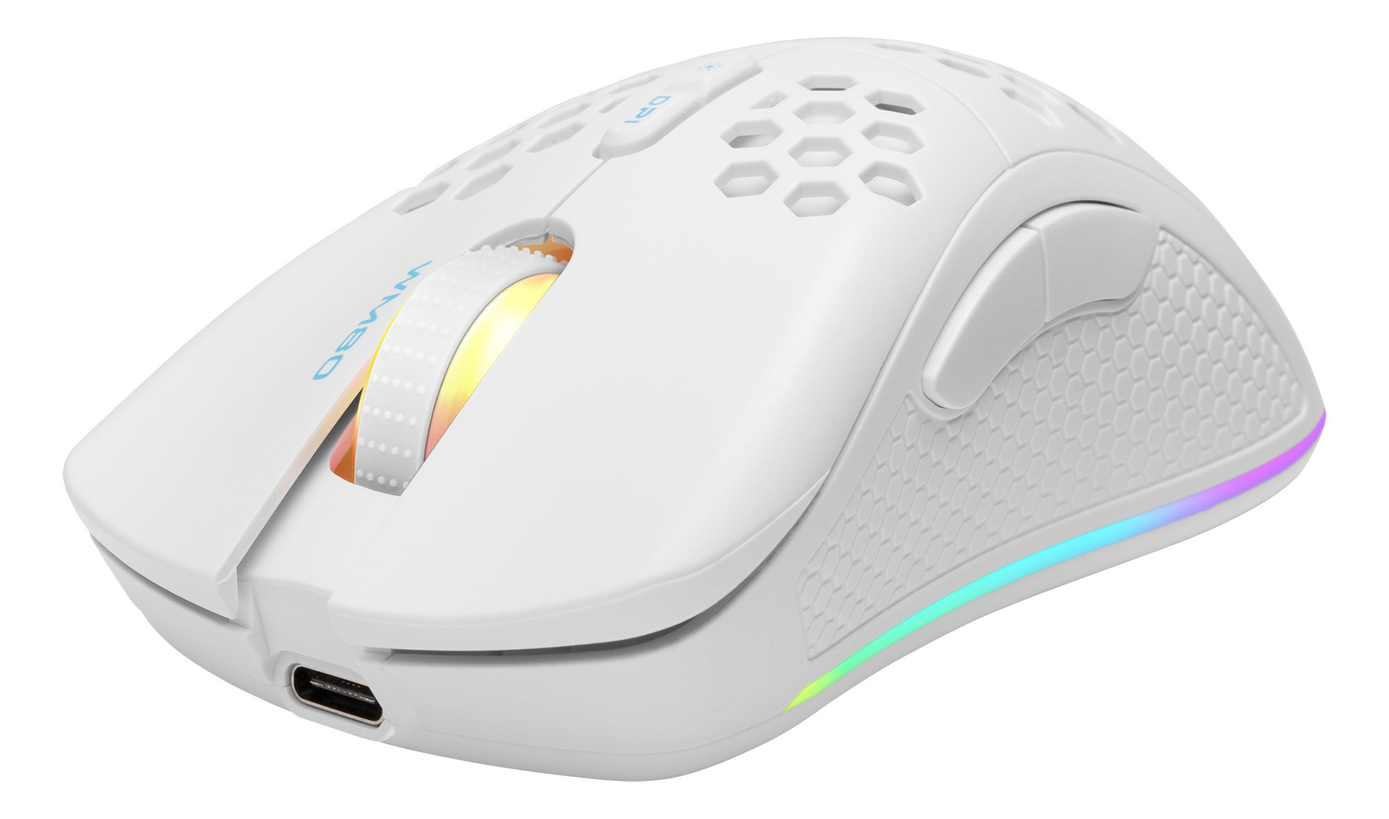 WHITE LINE WM80 bezvadu viegla spēļu pele, RGB, balta