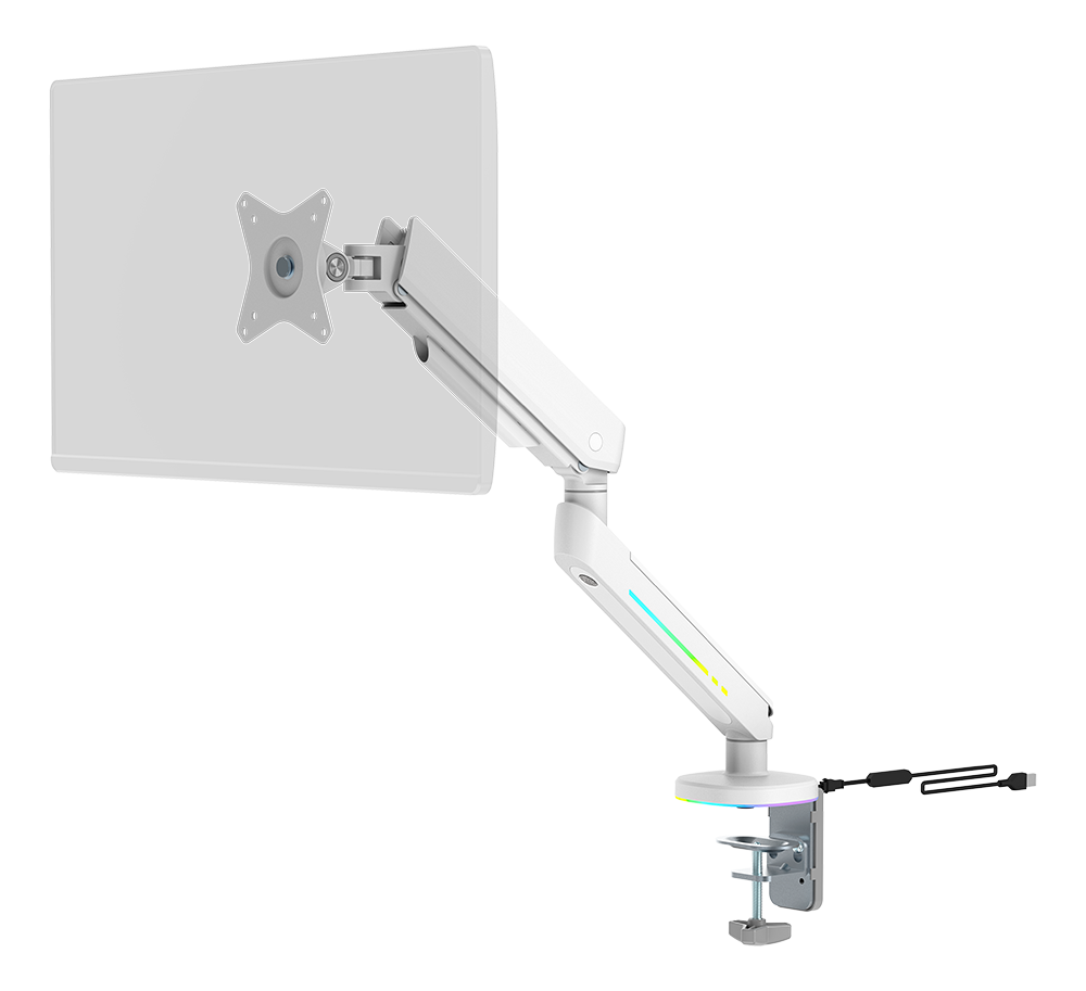 WHITE LINE Premium Gaming viena monitora rokturis ar RGB gaismu, balts