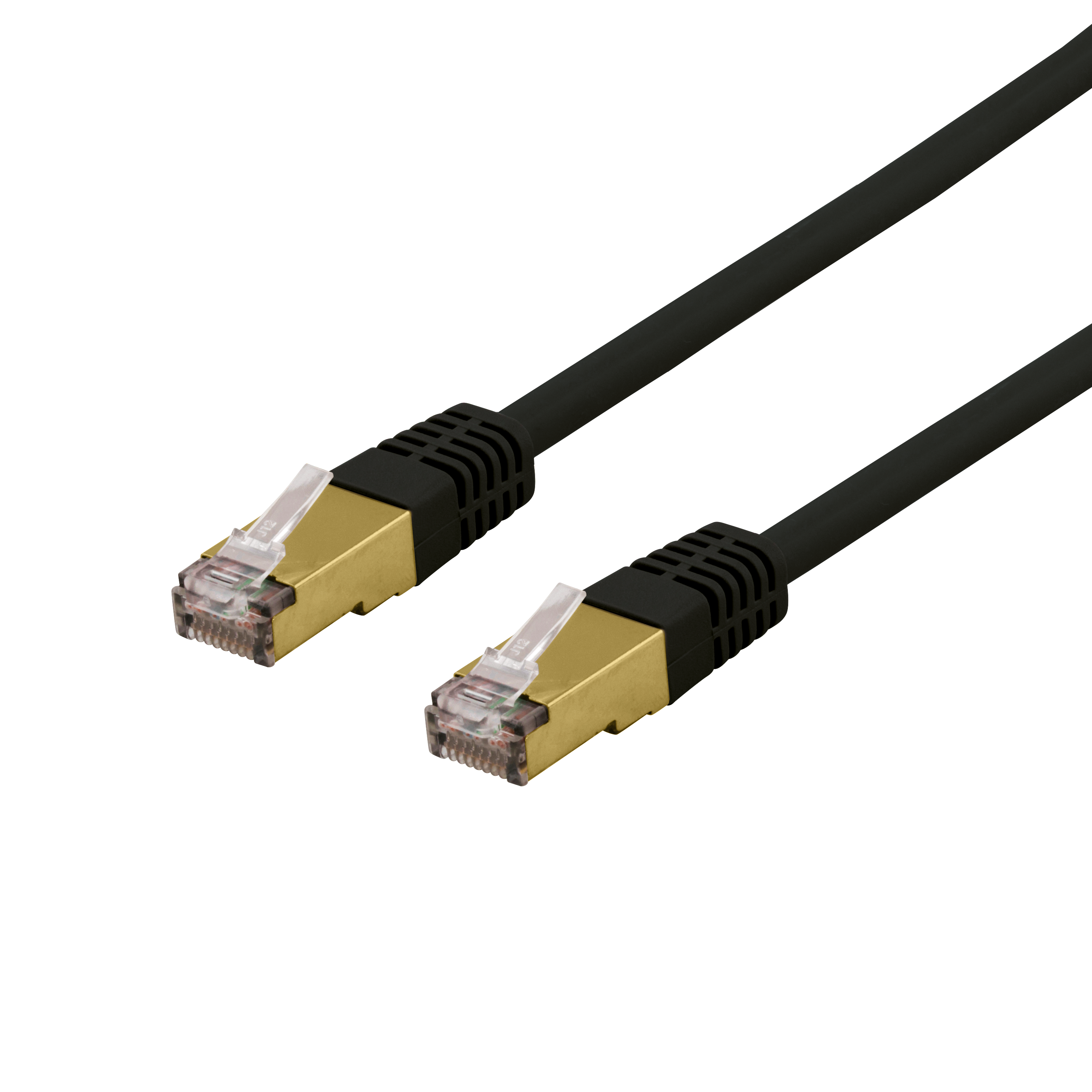DELTACO S/FTP Cat6a patch kabelis, delta cert, LSZH, 1m, melns