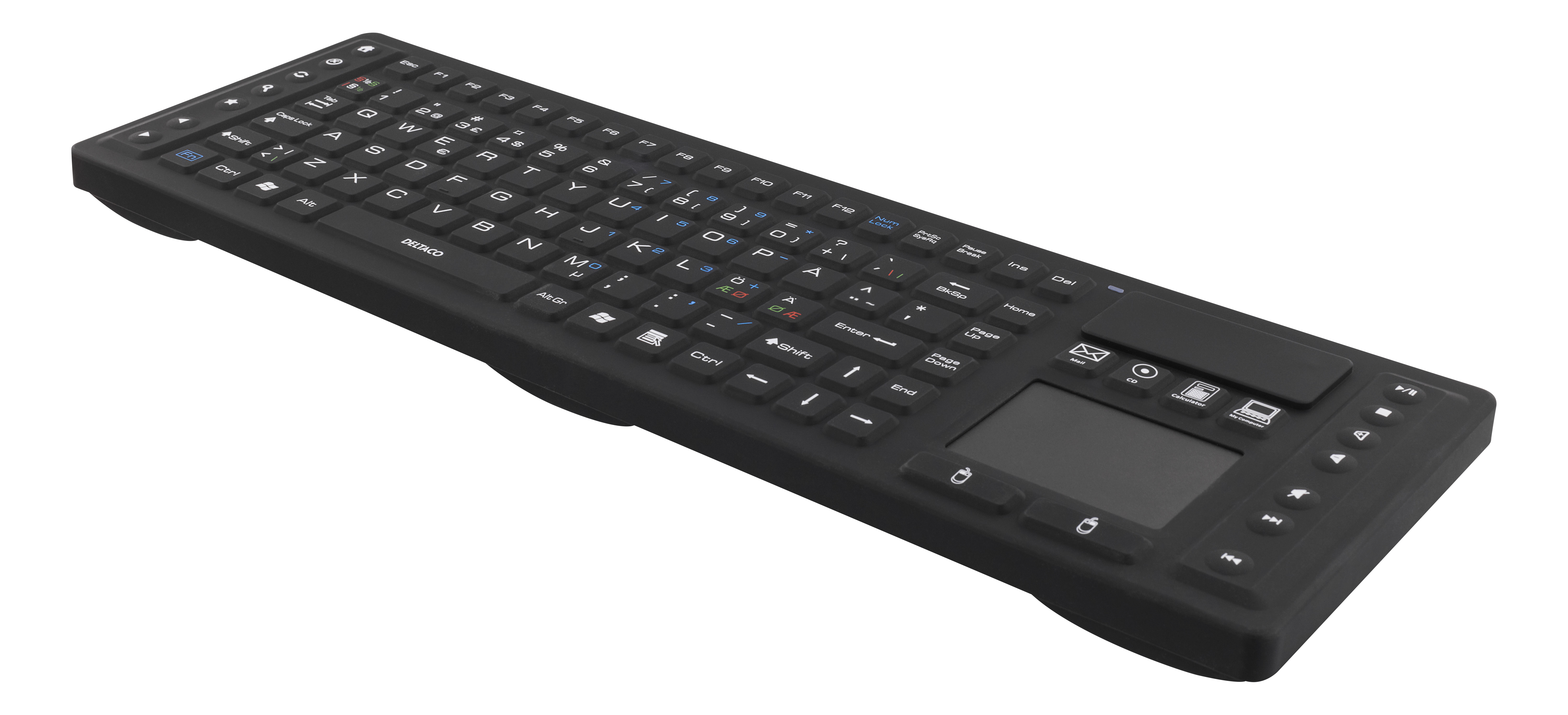 DELTACO bezvadu tastatūra ar skārienpaliktni, silikons, IP65, 2,4 GHz, melna