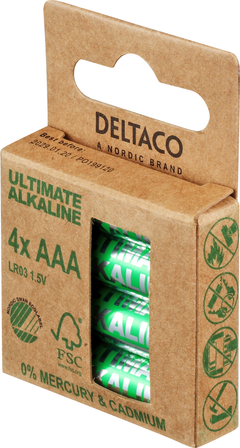 DELTACO Ultimate Alkaline baterijas, LR03/AAA izmērs, 4 iepakojumi