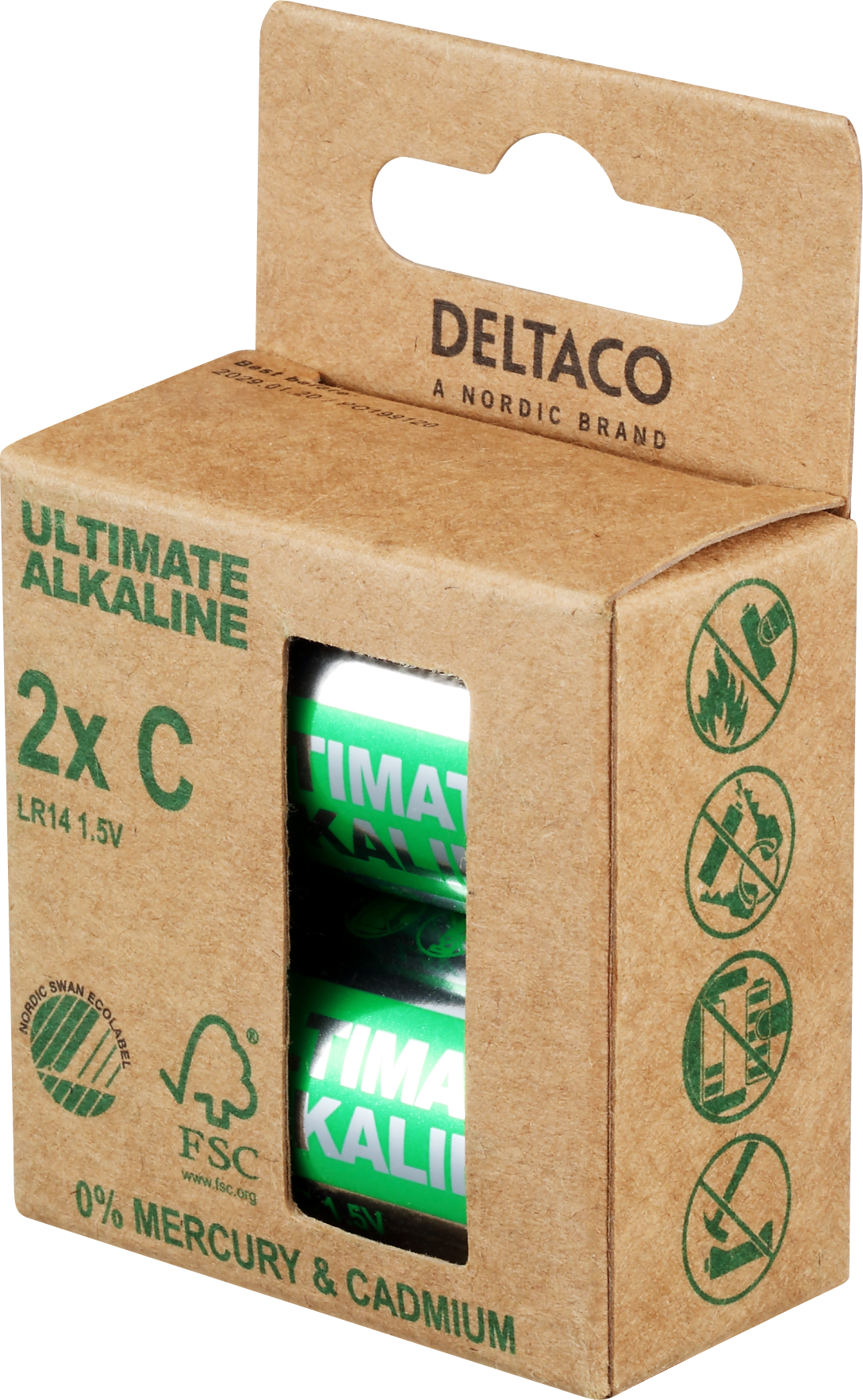DELTACO Ultimate Alkaline baterijas, LR14/C izmērs, 2 iepakojumi