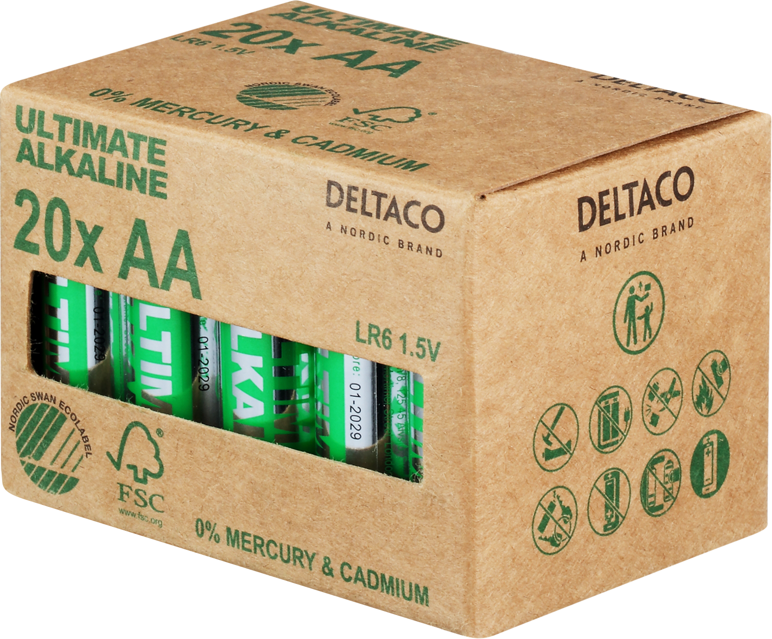 DELTACO Ultimate Alkaline baterijas, LR6/AA izmērs, 20 pac