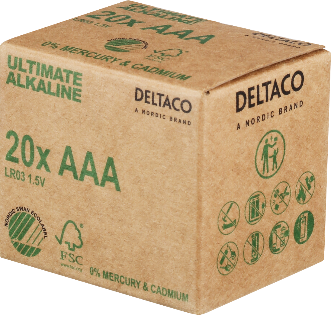 DELTACO Ultimate Alkaline baterijas, LR03/AAA izmērs, 20 iepakojumi beztaras