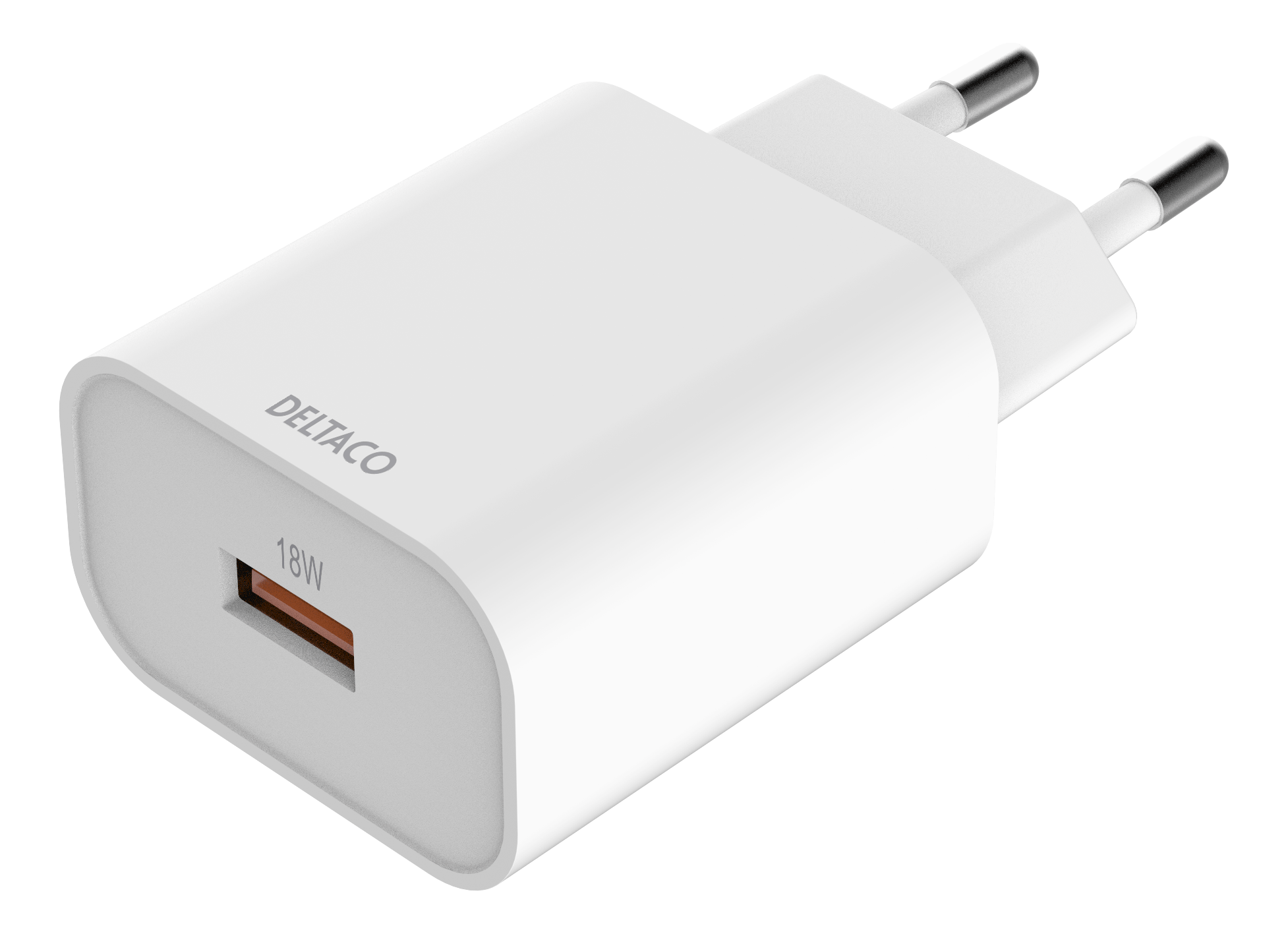 DELTACO USB sienas lādētājs, 1x USB-A, ātra uzlāde 18 W, balts