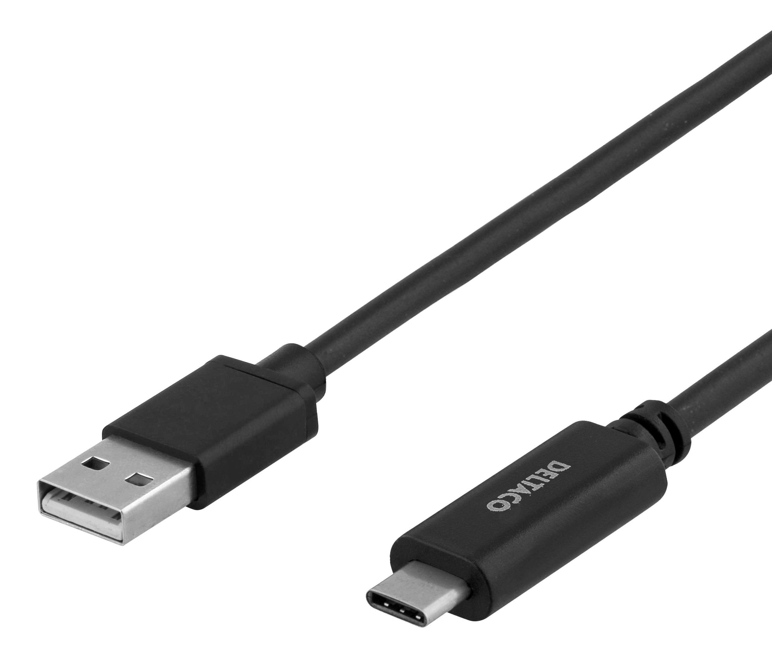 DELTACO USB2.0 kabelis, tips A - tips C 2m, melns