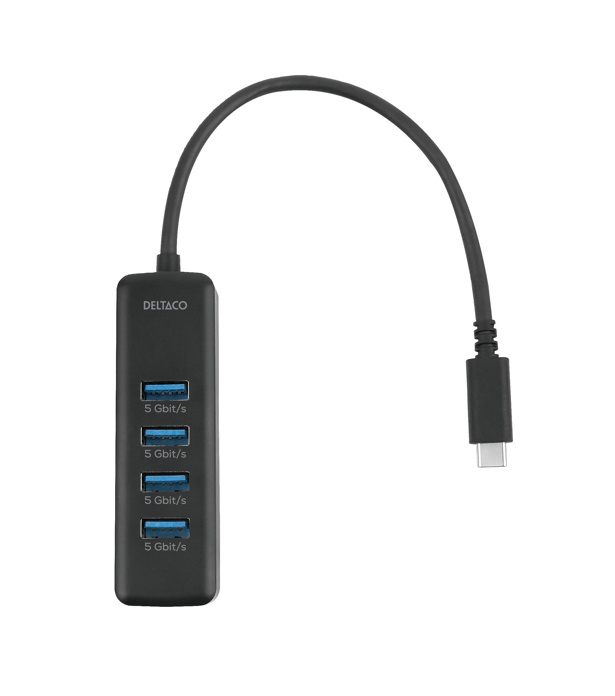 USB-C hub DELTACO, 5 Gbps, 4x USB-A, slim, black / USBC-HUB202 / 1902427