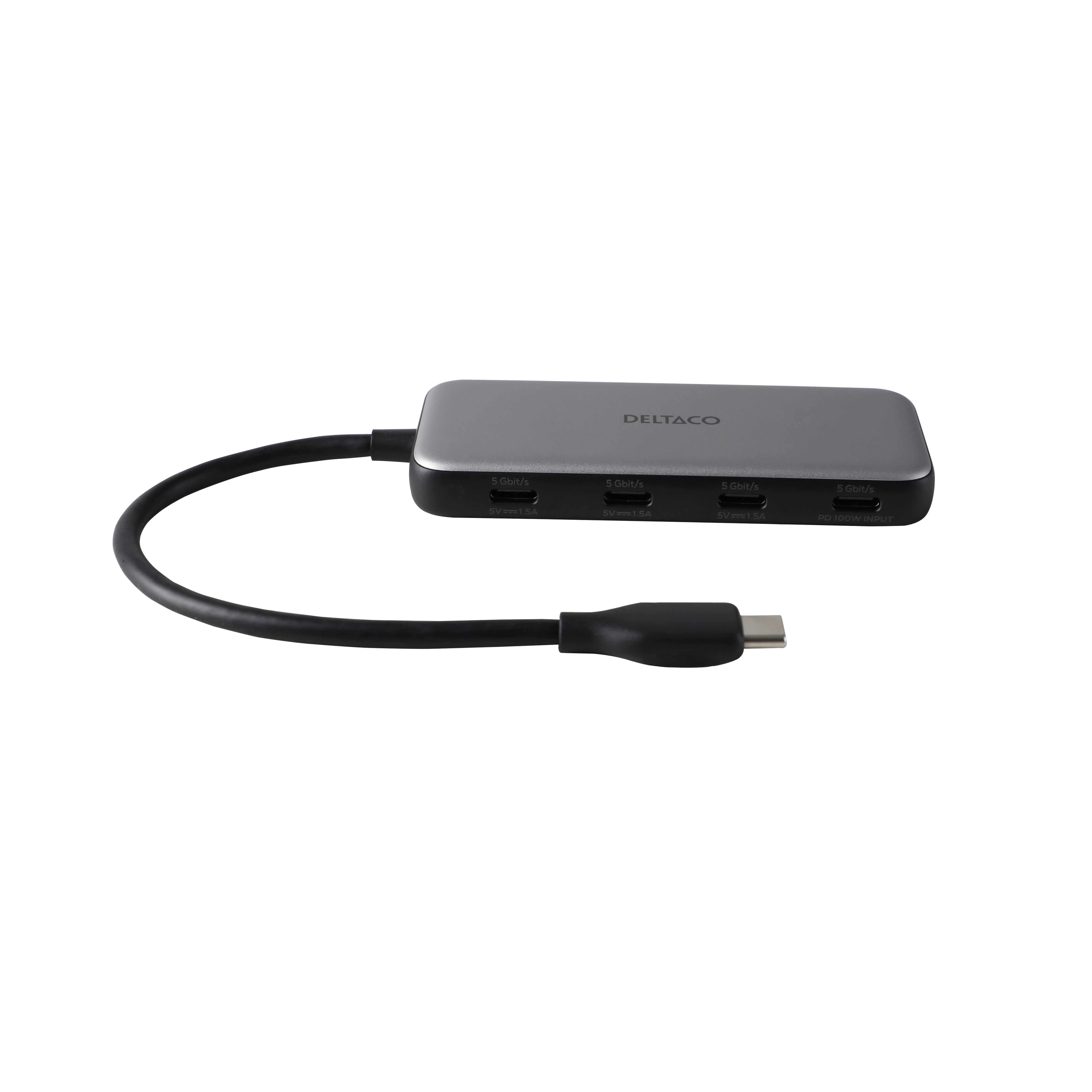 USB-C hub DELTACO, 4-ports, 5 Gbit/s, 100W Power Delivery, silver / USBC-HUB204 / 1902429