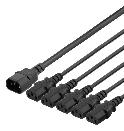 DELTACO IEC C14 līdz 5x IEC C13 barošanas kabelis, 2m, 10A / 250V, Y-Splitter, b