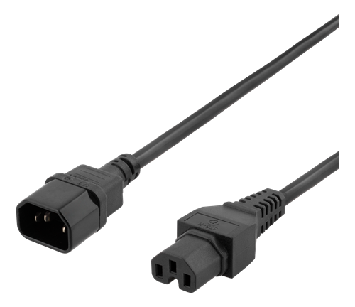 DELTACO 2m iezemēts kabelis IEC 6320 C15 - IEC 6320 C14, 250V / 10A, melns
