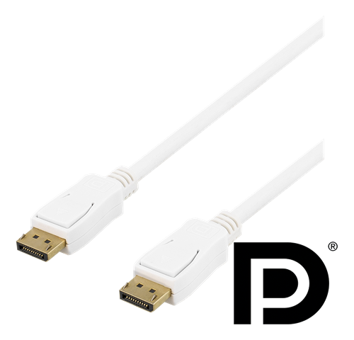 DELTACO DisplayPort kabelis, 2m, 4K UHD, DP 1.2, balts