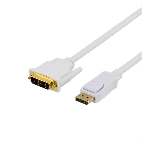 DELTACO DisplayPort to DVI-D Single Link Monitor Cable, Full HD in 60Hz, 1m, white, 20-pin ha - 18 + 1-pin ha / DP-2011