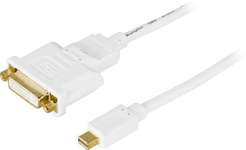 Adapter DELTACO mini, DisplayPort / DVI-I, 1m, white / DP-DVI100