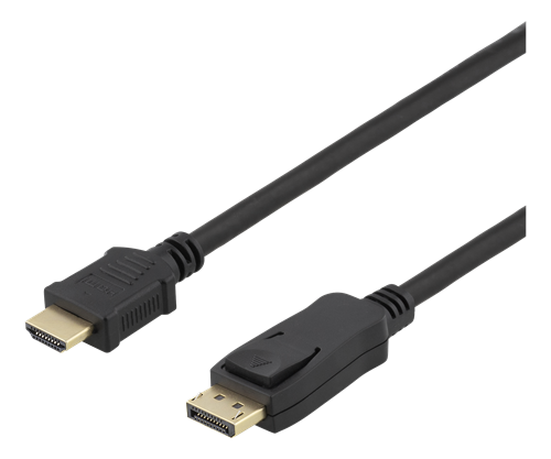 DELTACO DP - HDMI kabelis, 10m, 3840x2160 pie 30Hz, 10.8Gb / s, melns