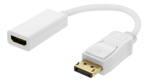 DELTACO DisplayPort male to HDMI female adapter, DisplayPort dual-mode (DP ++), gold-plated, 3840x2160 at 60Hz, 0.2m, white / DP-HDMI44