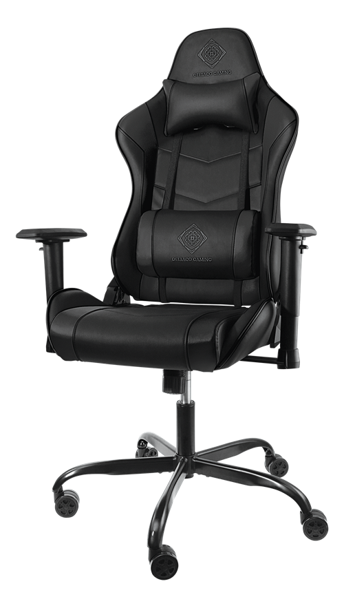 DELTAO GAMING Gaming chair in imitation leather, ergonomic, 5-point wheelbase, high back, black  GAM-096