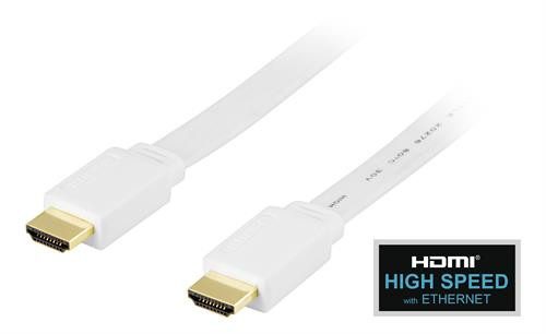 DELTACO plakanais HDMI kabelis, HDMI High Speed ar Ethernet, 1m, balts