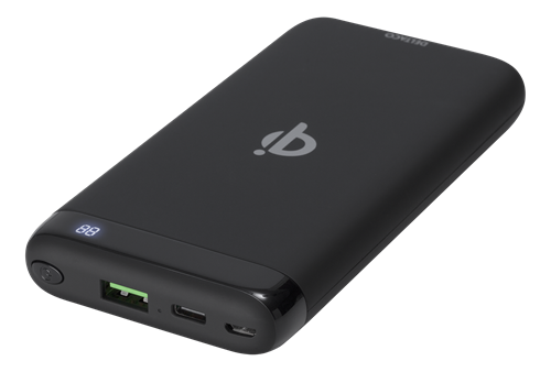 DELTACO barošanas bloks 10 000 mAh, Qi 10 W, USB-C PD, Quick Charge 3.0