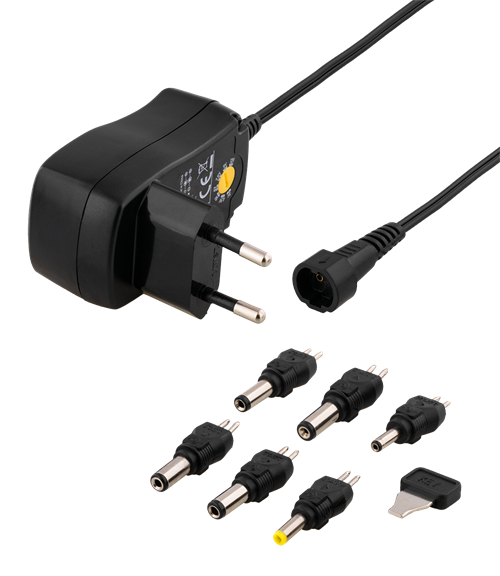 DELTACO pārslēdzams barošanas avots 100-240 V, 3-12 V, 600 mAh, 6 padomi