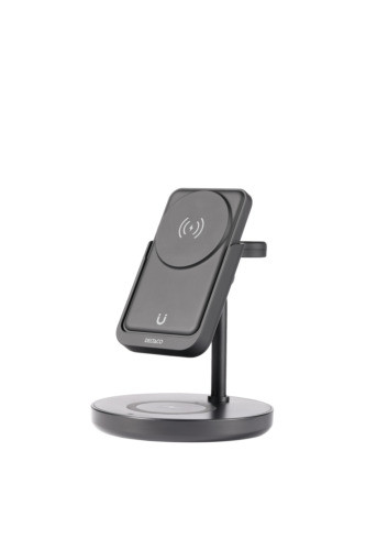 Magnetic wireless charger DELTACO with detachable powerbank, for iPhones/Apple watch/earbuds, black / QI-1045