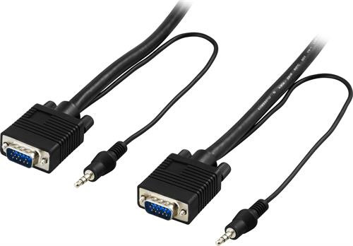 DELTACO monitor cable RGB HD 15ha-ha, without pin 9, with 3.5mm audio, 2m, black  / RGB-7B