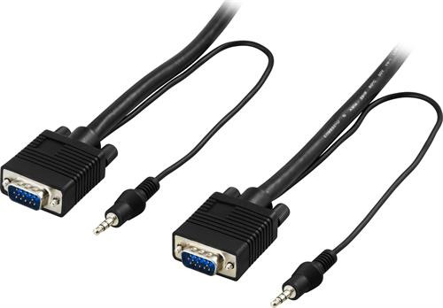 DELTACO monitor cable RGB HD15ha-ha, without pin 9, with 3.5mm audio, 3m, black / RGB-7C