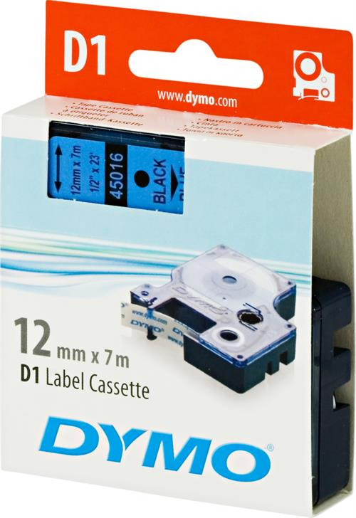 Tape DYMO D1 12mm x 7m, vinyl, black on blue / S0720560 45016