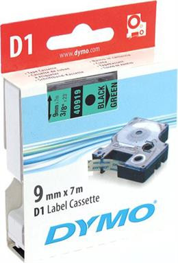 Tape DYMO D1 9mm x 7m, black on green / S0720740 40919