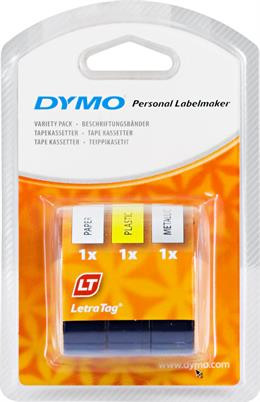 DYMO LetraTAG plasttejp, 3-pack gul/silver/vit, 12mm, 4m (91241) DYMO / S0721800