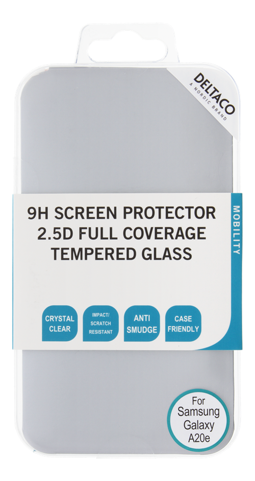 DELTACO ekrāna aizsargs, Galaxy A20e, 2.5D pilna pārklājuma stikls