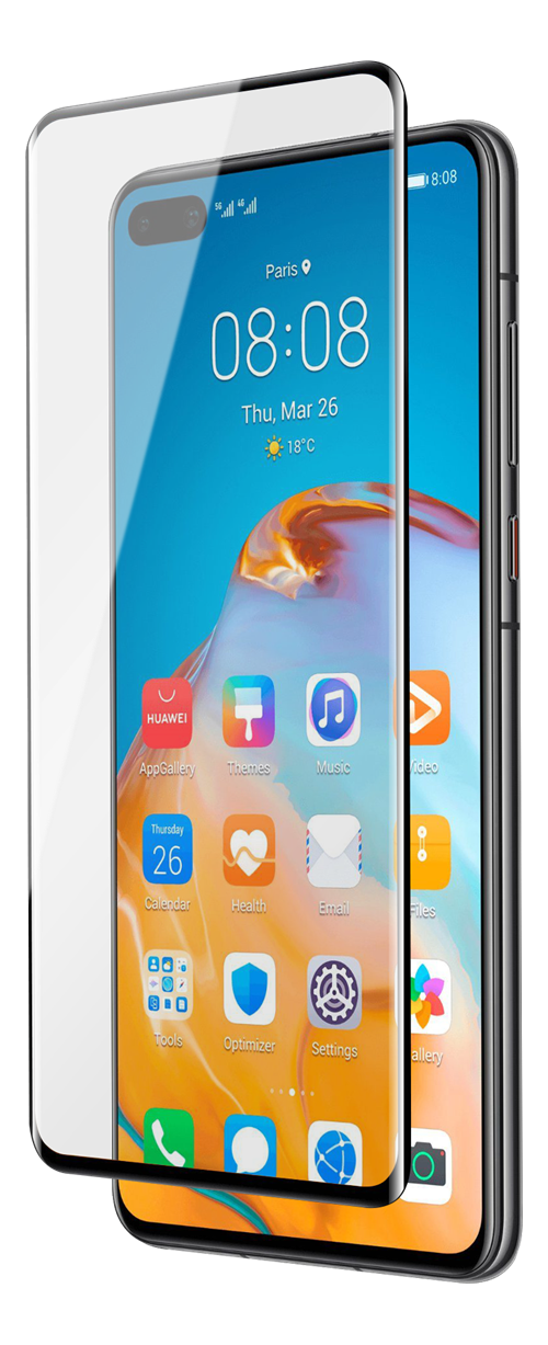 DELTACO ekrāna aizsargs Huawei P40 Pro, 2,5D stikls, pilnekrāna ekrāns