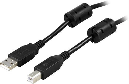 DELTACO USB 2.0 kabelis A tipa vīrietis - B tipa vīrietis 5m, ferīta serdeņi, melni