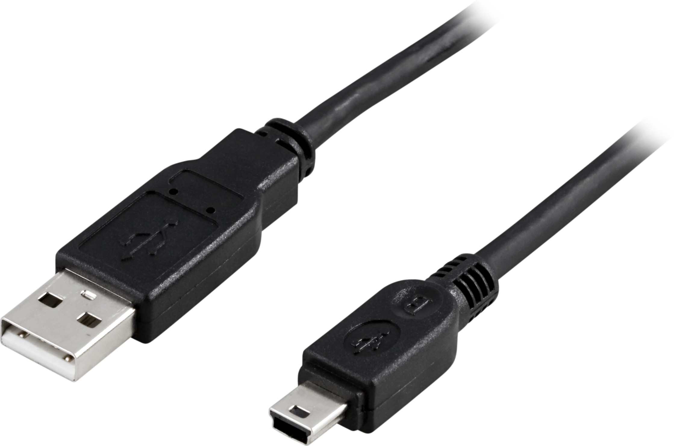 DELTACO USB 2.0 kabelis A tipa male - Mini B tipa male 2m, melns