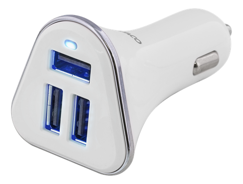 Car charger DELTACO, 5,2A, 3xUSB  white/silver / USB-CAR102