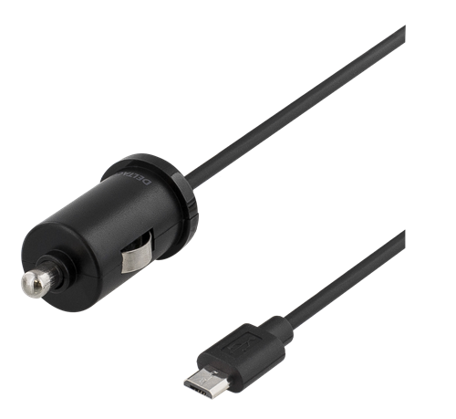 Auto lādētājs DELTACO, micro USB, 2.4A, 1.0m vads, melns/ USB-CAR97