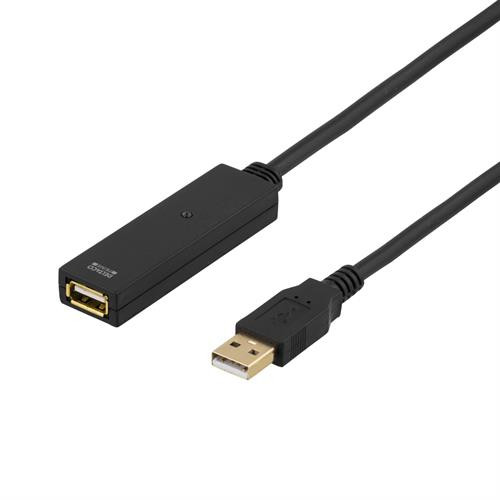 DELTACO PRIME USB 2.0 extension cable, active , Type A male - Type A female, 3m , black / USB2-EX3M